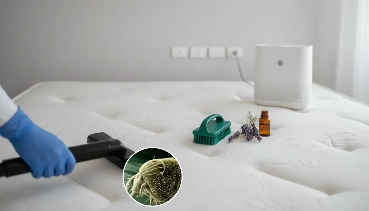 Pulizia del materasso con aspirapolvere e rimedio naturale alla lavanda contro gli acari del letto
